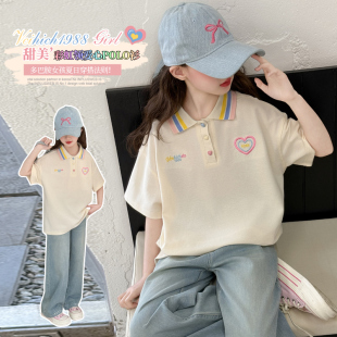 女童夏季学院风套装2026新款洋气夏装短袖POLO衫女孩牛仔裤两件套