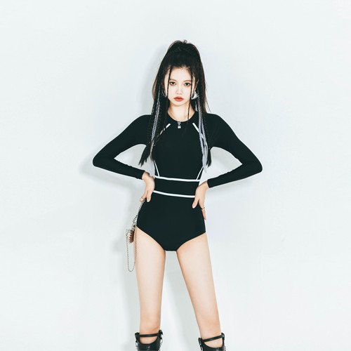 少年齐长袖保守少女连体游泳衣