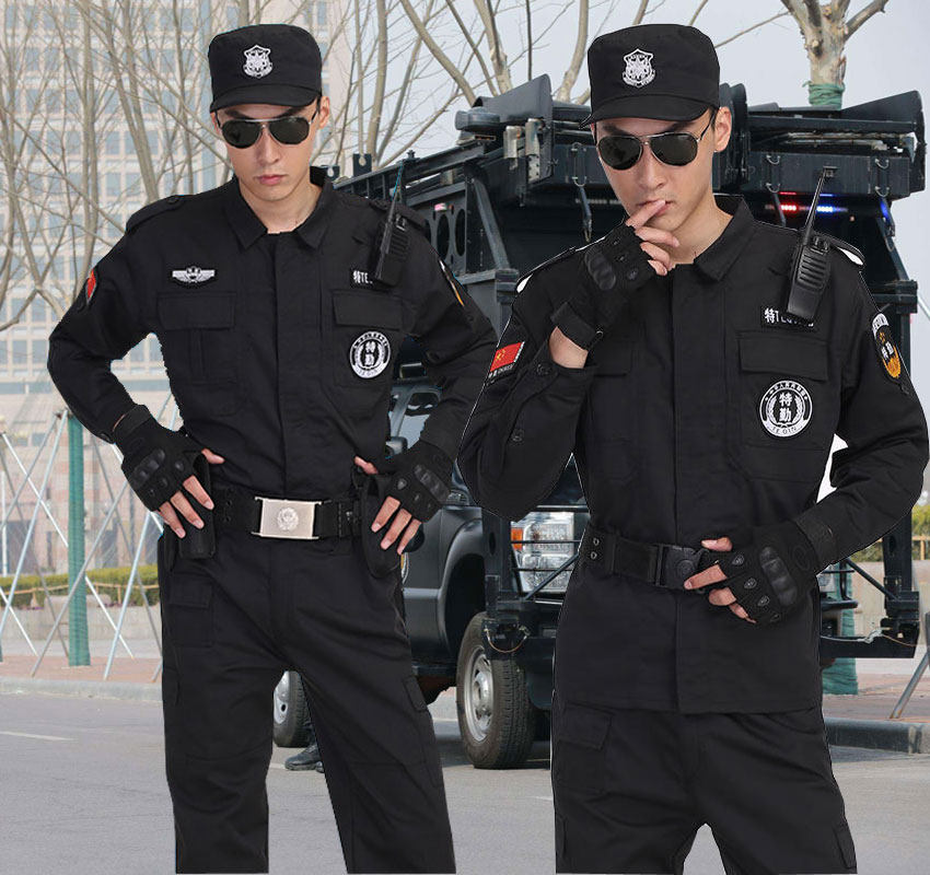 全套黑色特勤保安工作服长袖秋冬季套装作训练服标志腰带帽鞋裤子