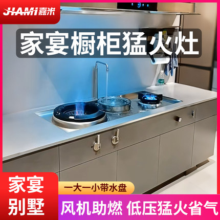 家用橱柜猛火灶家用定制带风机爆炒双灶天然煤气不锈钢节能灶台