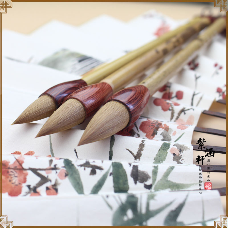 如意蒜头毛笔 狼毫短锋碗笔 国画写意牡丹 山水花鸟书法礼品刻字