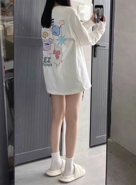 白色纯棉13长袖t恤少女大童15初中高中学生17oversize打底衫上衣