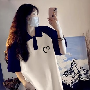 初中生少女纯棉撞色插肩polo衫短袖t恤女夏季初高中学生半袖上衣