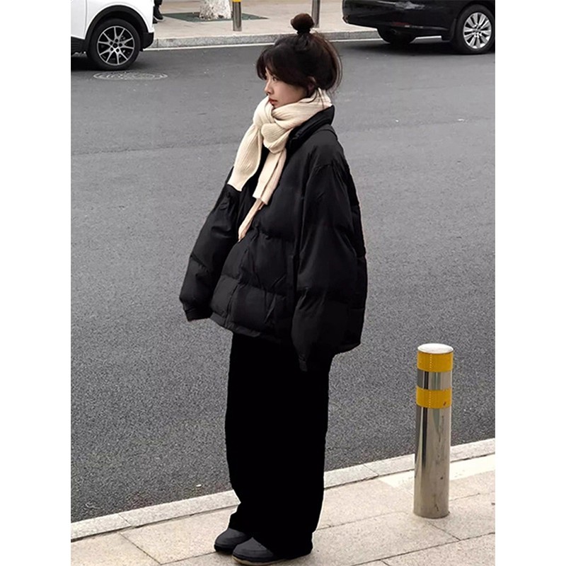 黑色立领棉服女大童冬季初中学生