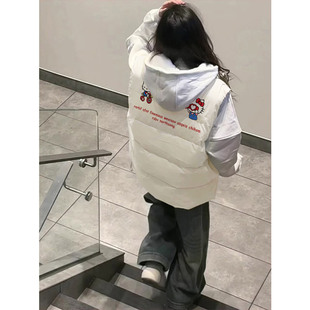 大童可爱kitty猫印花立领羽绒服马甲女冬季初中高中学生加厚外套