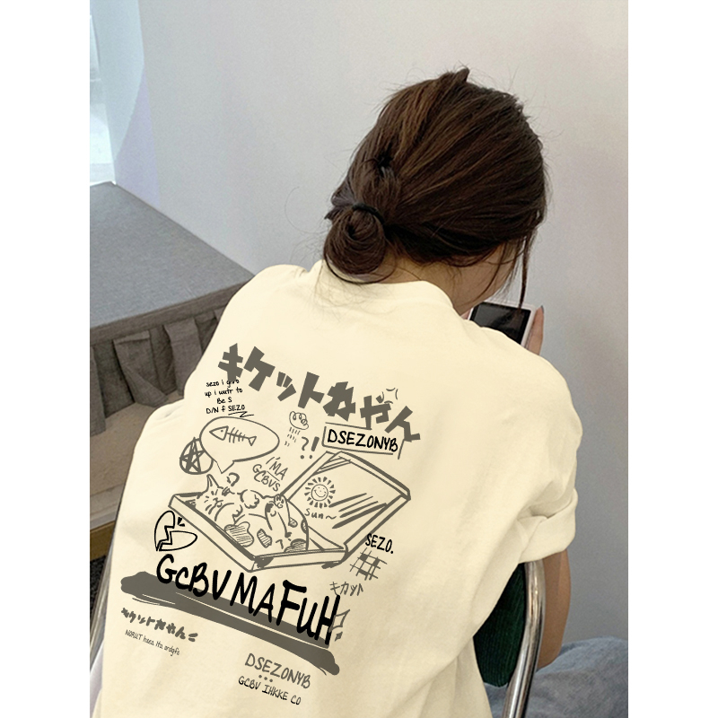 日系少女学院动漫猫咪短袖t恤大童夏季休闲显瘦初中学生半袖上衣