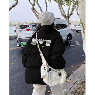 美式高街黑色羽绒服少女大童冬初中生高中生加厚oversize棉服外套