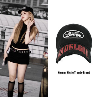 badblood彭湘蕊同款美式复古街头风刺绣字母鸭舌帽休闲风防晒帽女