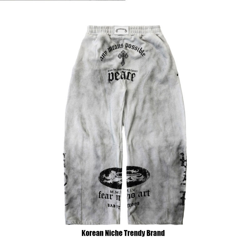 美式街头复古脏染做旧弯刀卫裤