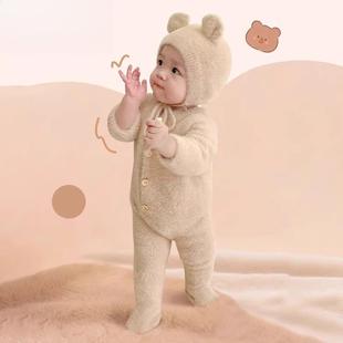 宝宝毛茸茸连体睡衣超萌儿童秋装毛绒小熊衣服婴儿搞笑家居服秋冬