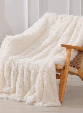 ins毛毯长毛绒纯色客厅午睡毯双层空调毯沙发毯绒布柜台摄影道具