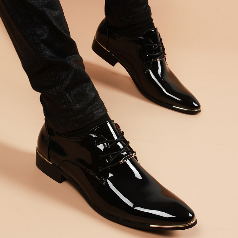 奥尔彼青年潮流休闲漆皮亮面皮鞋