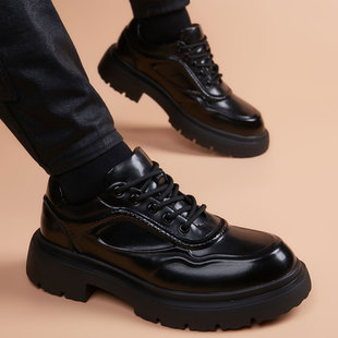英伦帅痞潮流百搭真皮男鞋 休闲皮鞋 新款 运动风厚底增高德比鞋 男款