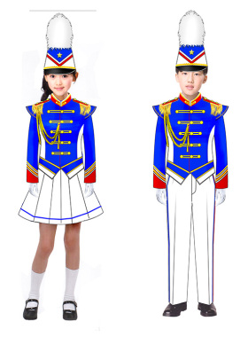 北京秋季运动会鼓号队演出服蓝色男女学生鼓号服行进管乐队服装