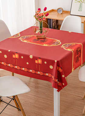 红色正方形PVC防水防油桌布家用麻将桌台布 布艺方桌盖布中式喜庆