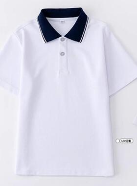 中小学生白色校服短袖T恤儿童POLO衫男孩初中高中男女生纯棉班服