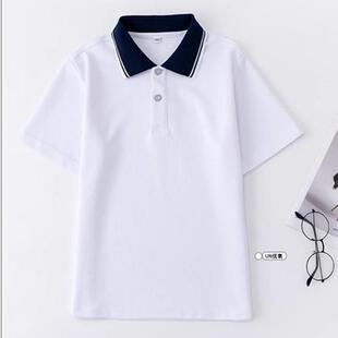 中小学生白色校服短袖T恤儿童POLO衫男孩初中高中男女生纯棉班服