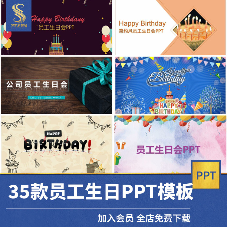 生日快乐动态ppt模板 员工庆祝电子相册生贺卡照片纪念相模板素材