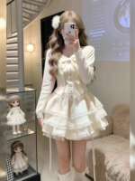 Unique, super beautiful, sweet and slimming cardigan puffy dress for women's 2026 Spring New youthful set thumbnail 6