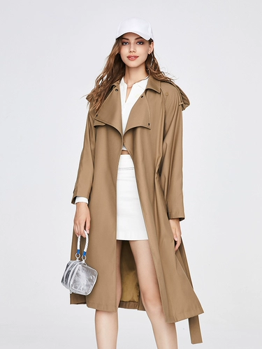 Осенний плащ, хаки цветная длинная осенняя куртка, коллекция 2023