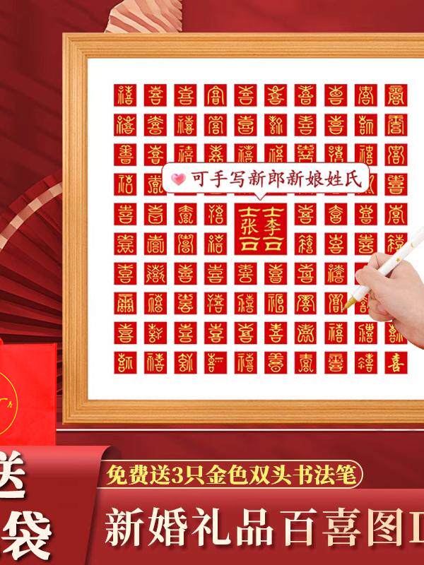 百喜图片手工DIY新婚夫妇结婚礼物与幸福的话副本婚礼登记证照片