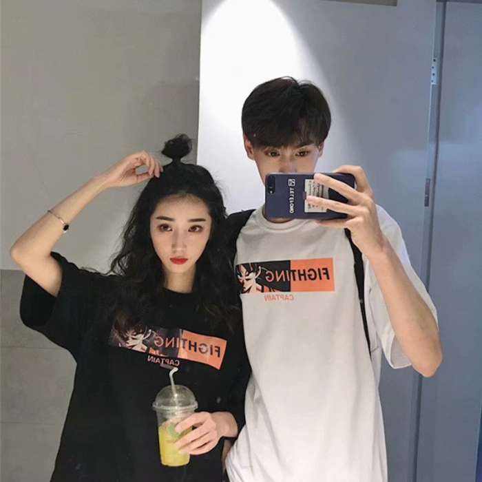 满76.00元可用38元优惠券2019新款ins超火小众设计感网红抖音韩版ulzzang风不一样情侣装夏
