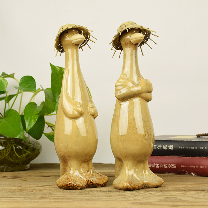 别墅园艺庭院假山水池情侣动物北欧母子陶瓷小鸭子三口之一家摆件