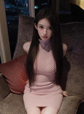 韩版气质露肩针织连衣裙女新款小心机设计感韩系性感OL包臀裙短裙