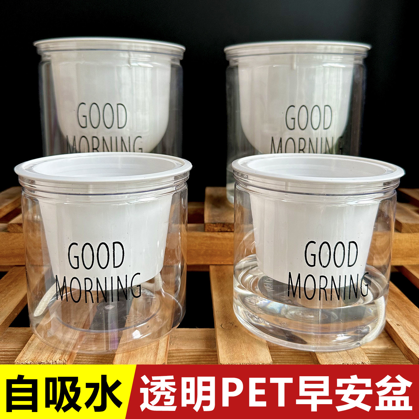 塑料水培透明懒人自动吸水花盆北欧风格简约绿植盆栽多肉透明花盆