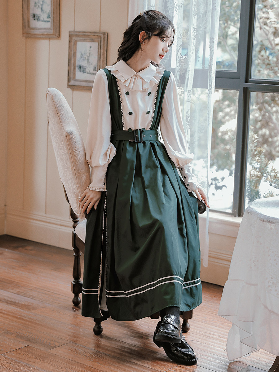 复古民国风小洋装假两件套装秋季洛丽塔公主连衣裙轻lo学院风长裙