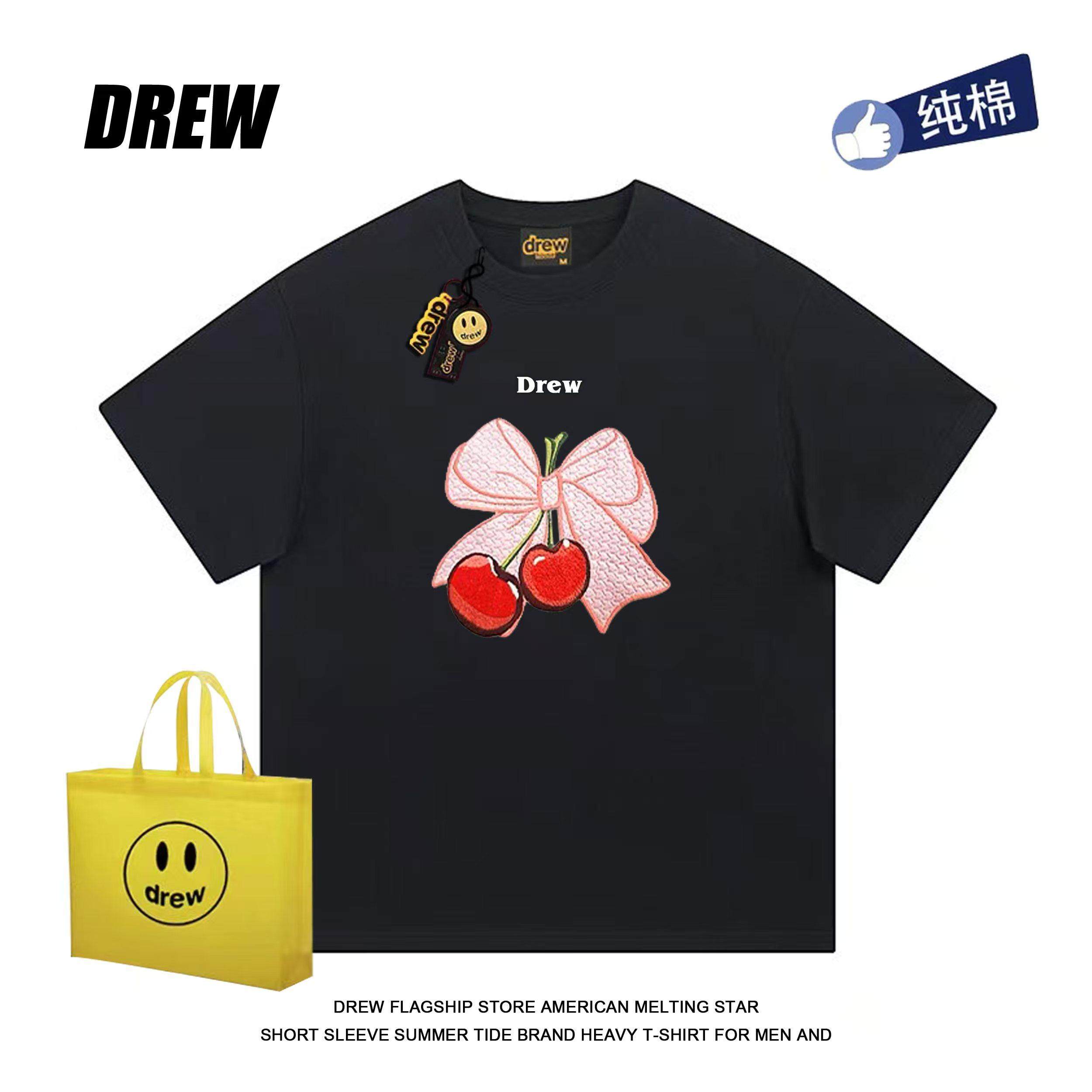 drew美式蝴蝶结樱桃可爱休闲印花短袖T恤男女宽松纯棉夏季上衣ins,男装,T恤,淘宝优惠券,粉丝福利购,淘宝优惠卷