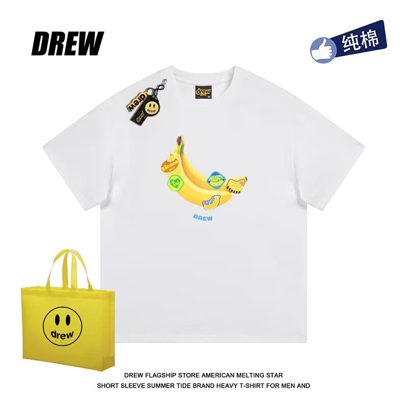 drew美式趣味卡通香蕉印花休闲百搭街头通勤男女短袖T恤小众上衣