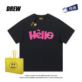 drew夏季 情侣上衣 T恤hello简约字母印花男女同款 重磅纯棉新款 短袖