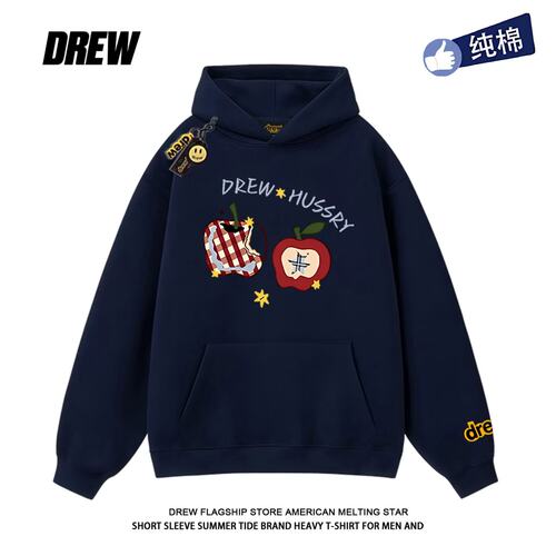 drew美式苹果印花连帽卫衣宽松