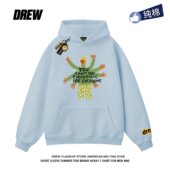 drew秋冬明星宋佳同款 印花连帽卫衣百搭男女美式 休闲设计感上衣