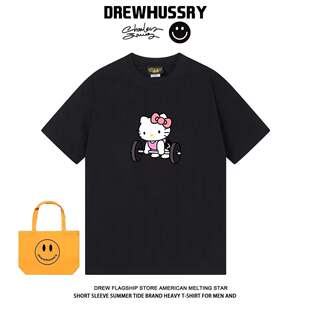 drew卡通可爱风硬拉HelloKitty印花短袖T恤男女宽松百搭正肩上衣