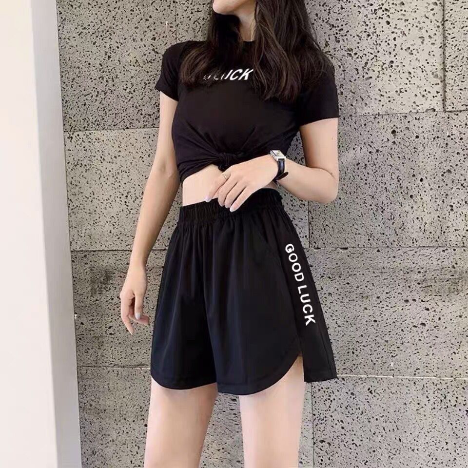 200斤胖MM大码运动短裤两件套女夏天冰丝薄款速干跑步服简约套装