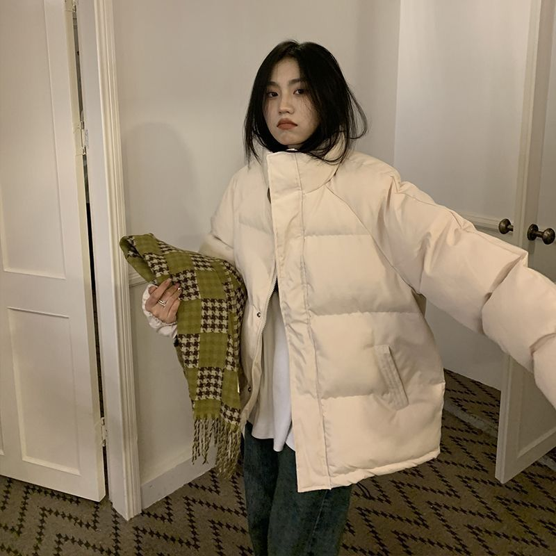 秋冬加厚保暖纯色立领开衫棉服外套女高级感松弛感软糯棉衣面包服