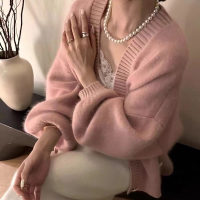 2025秋冬软糯单排扣纯色开衫毛衣外套潮温柔风甜美百搭针织衫上衣