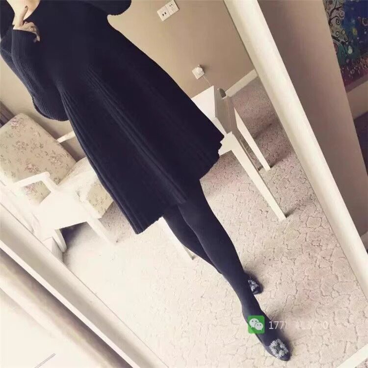 温柔风纯色长袖修身A字毛衣裙短裙超好看甜美简约百褶蓬蓬连衣裙