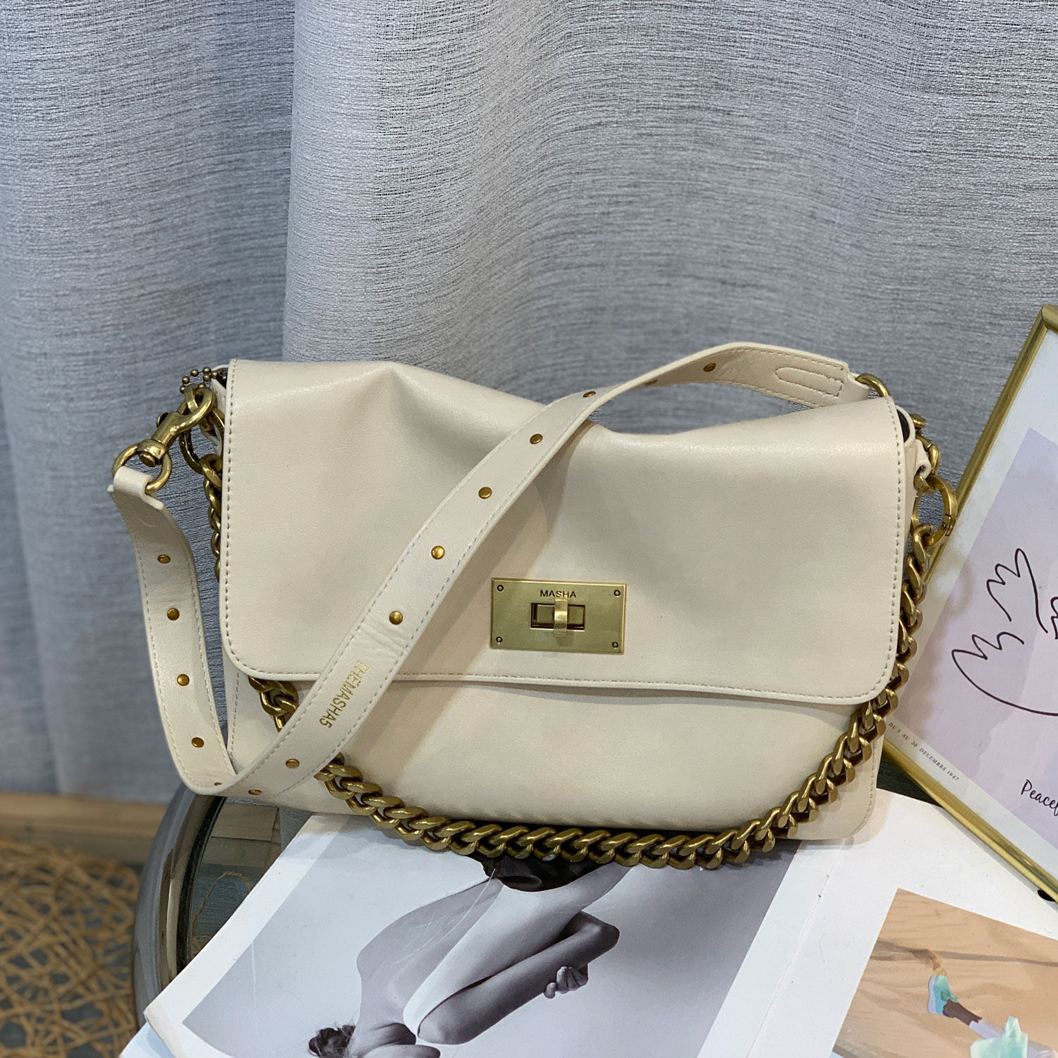 春夏新款牛皮休闲风链条腋下包女高级感百搭单肩斜挎包时尚女包