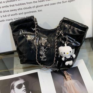 2025新款欧美字母双链条菱形格牛皮托特大包单肩腋下女包手提斜挎