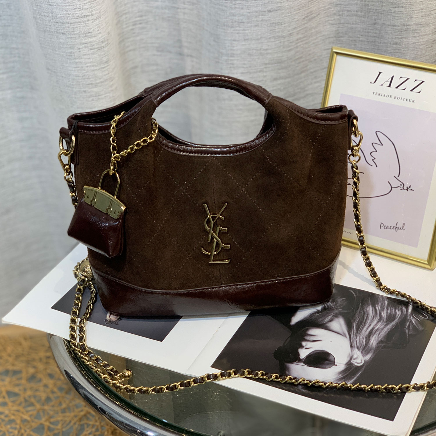 欧美时尚新款托特磨砂牛皮链条金球包中包手提单肩斜挎女包秋冬潮