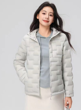 优品轻薄羽绒服女短款连帽保暖外套白色时尚休闲冬季内搭90白鸭绒
