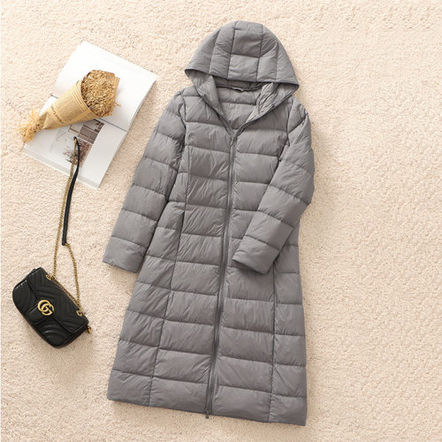 轻薄羽绒服女加长款过膝显瘦连帽