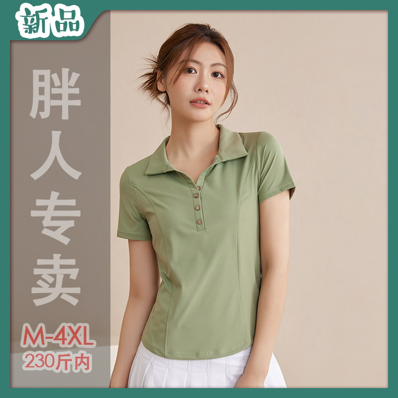 索拉贝大码运动上衣女速干胖POLO领短袖T恤跑步休闲健身瑜伽服胖m