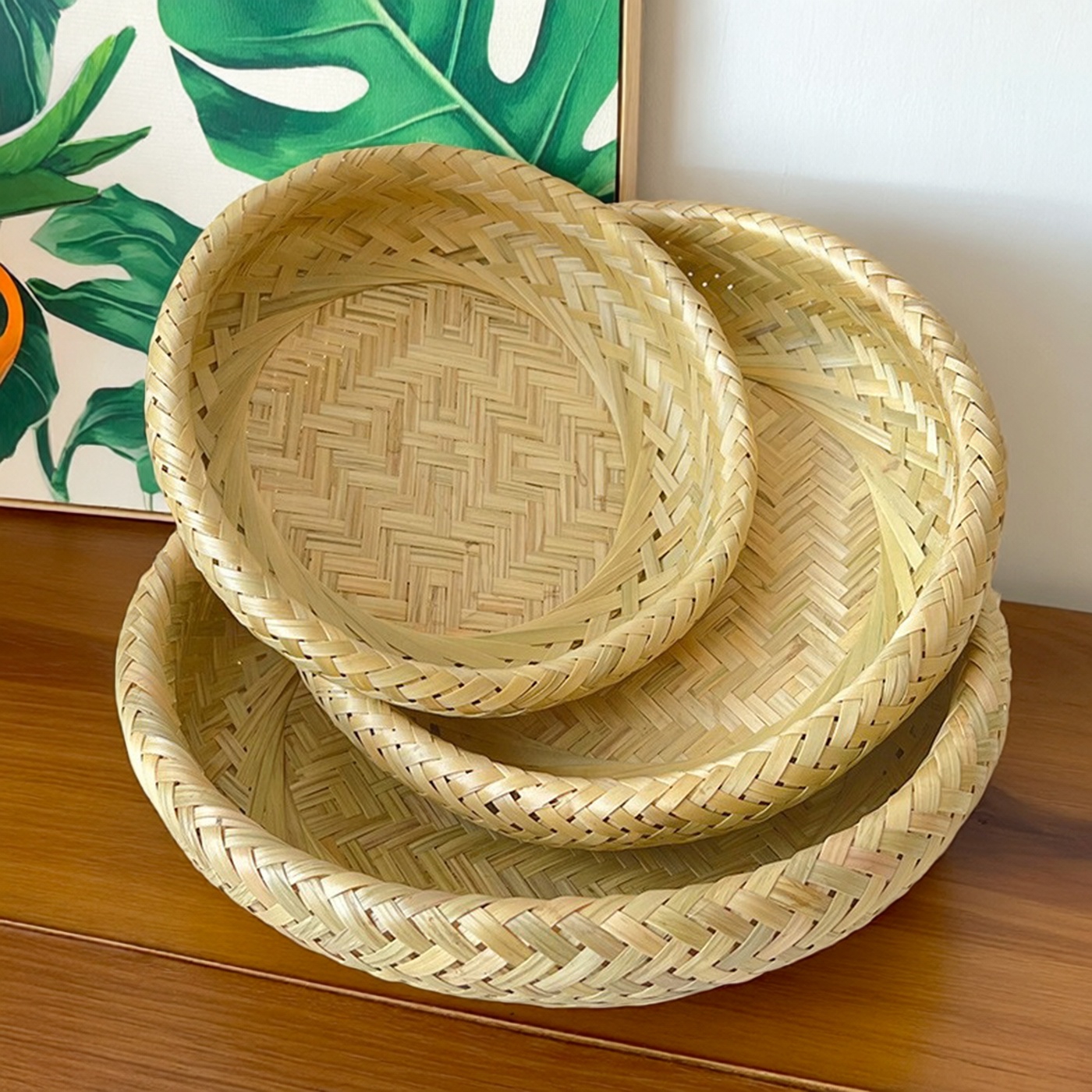 竹编双层馒头筐竹篮果盘