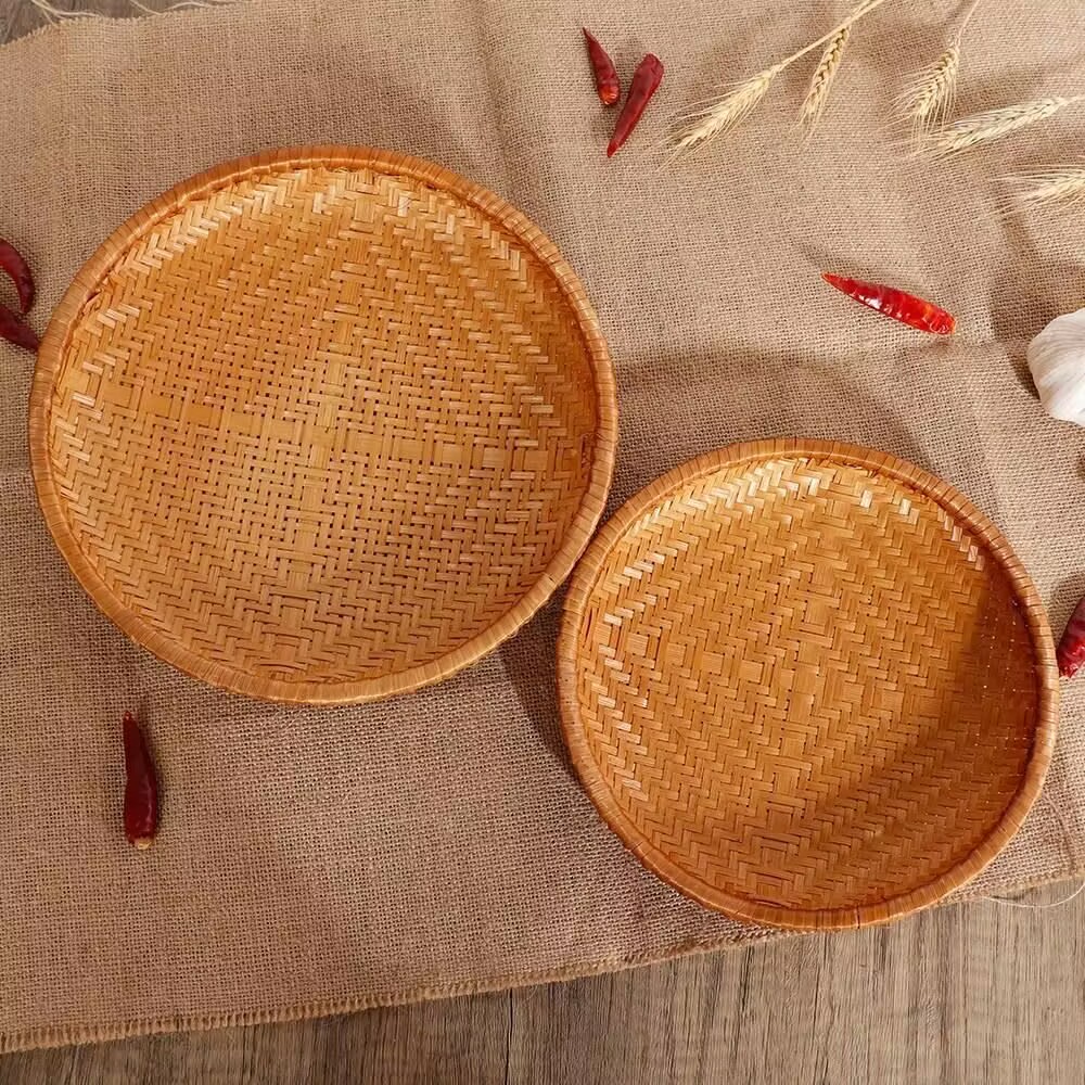 竹编制品圆形簸箕农家用晾晒托盘