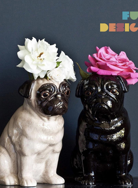 现货 英国Quail进口手绘陶瓷可爱法斗花瓶民宿样板间客厅居家摆件