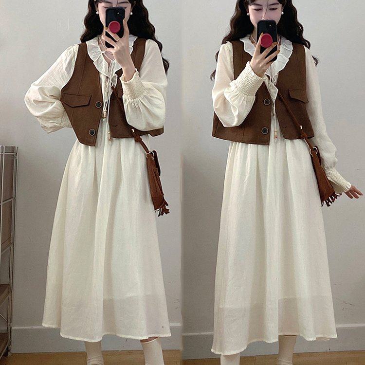 实拍大码女装设计感法式减龄马甲两件套气质长袖连衣裙套装,女装/女士精品,大码套装,淘宝优惠券,粉丝福利购,淘宝优惠卷